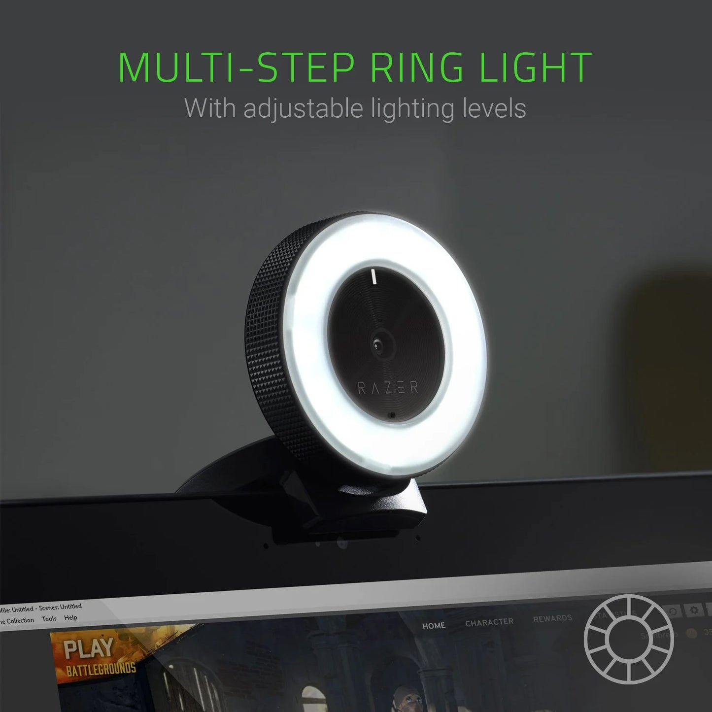 Microphone Light Razer Webcam: Brightness FPS Ring 60 - Kiyo - Adjustable w/ Advanced 30 Built-in / Autofocus - FPS Streaming 1080p 720p