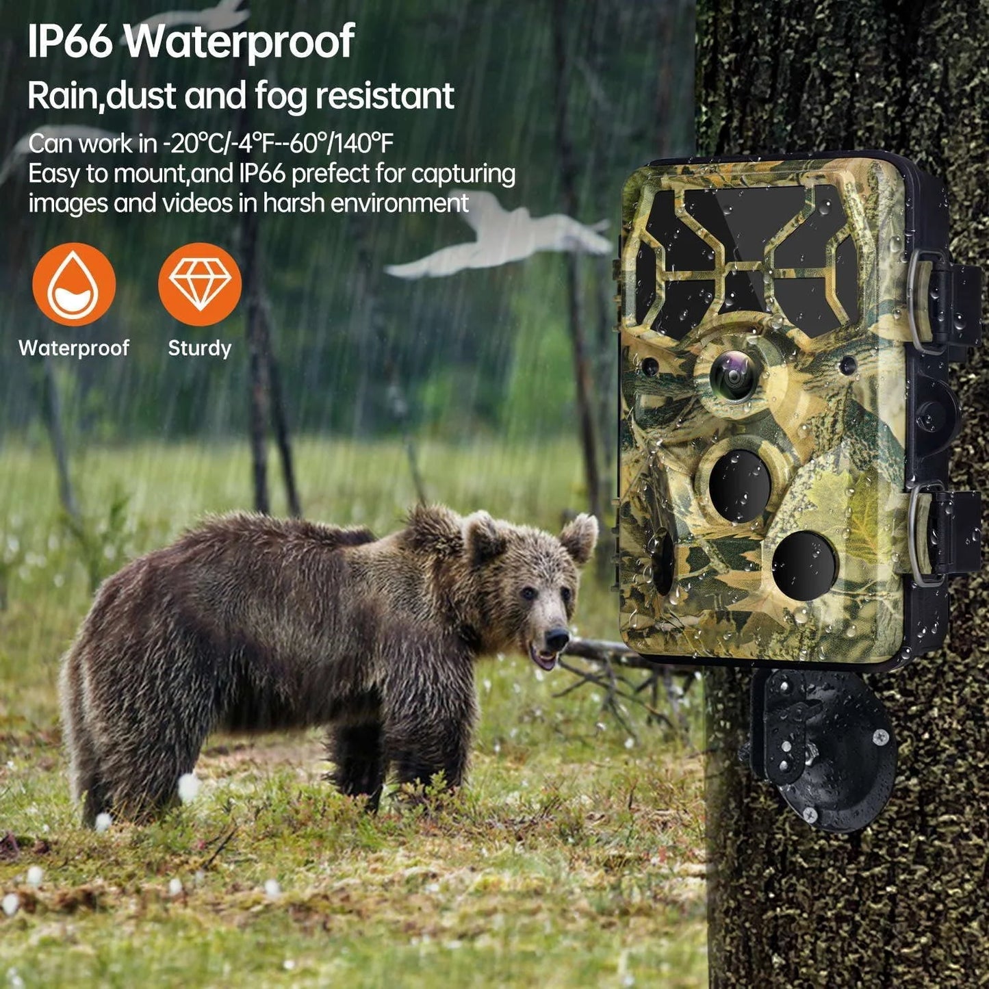 CAMPARK 30MP 1296P Camera Wildlife with for Waterproof Night Camera with Infrared WiFi Game Bluetooth IP66 Camera Hunting Trail Monitoring Trail Activated Motion Vision