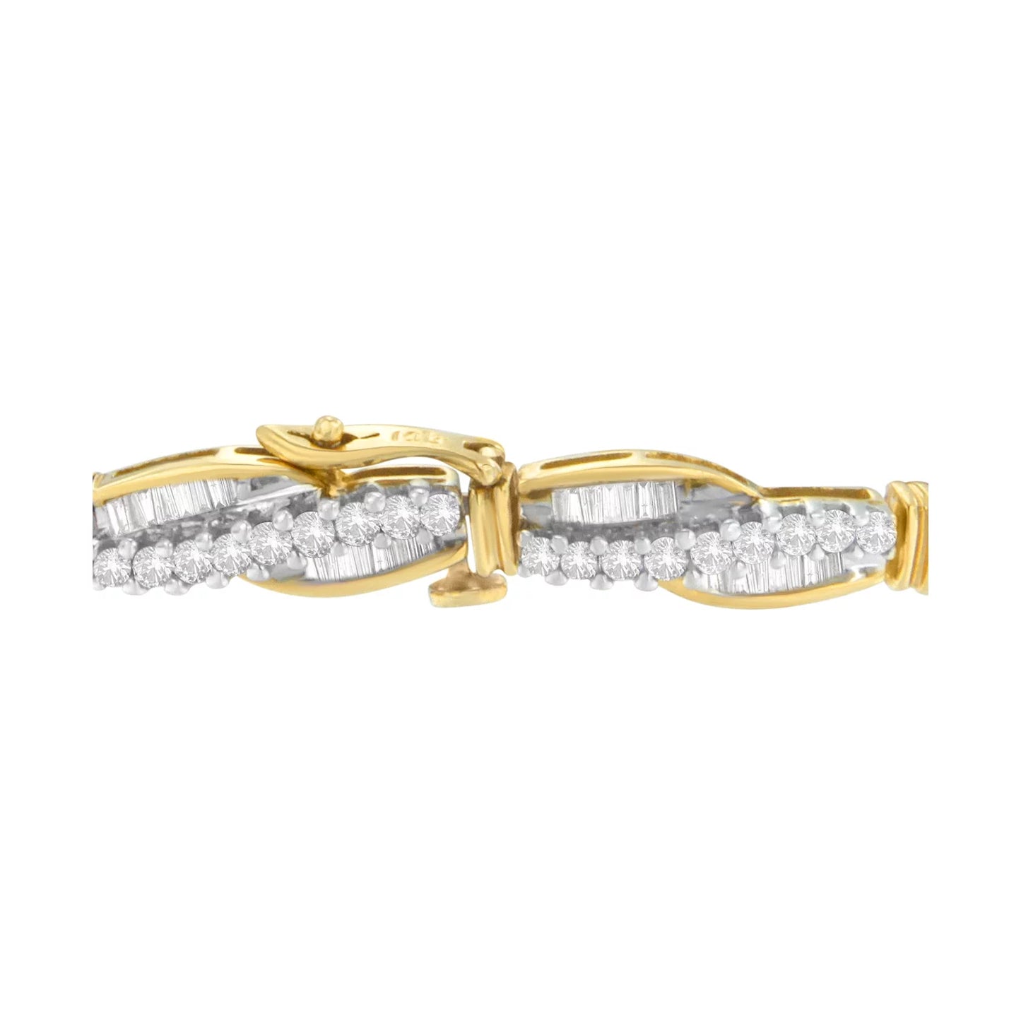 (H-I,SI1-SI2) and 3 Love CTTW Winding Baguette Gold Cut Diamond Yellow Bracelet Round 14K