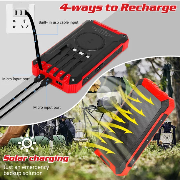 15W Portable Cables Battery Solar C Inputs Xiaomi Redmi Outputs Qi Wireless Bank Built-in USB 4 IPX4 Flashlight 5V/3A External 5G Waterproof Port 3 K30i Charger with LED Power 6 Solar For 20000mAh