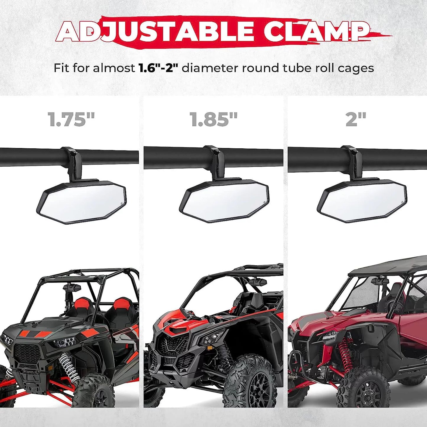 KRX Kemimoto Mirrors with 1.6"-2" Yamaha 1000 RZR X3 Compatible Rhino Maverick Am Rear for Polaris Kawasaki UTV Can Center Honda View Pioneer