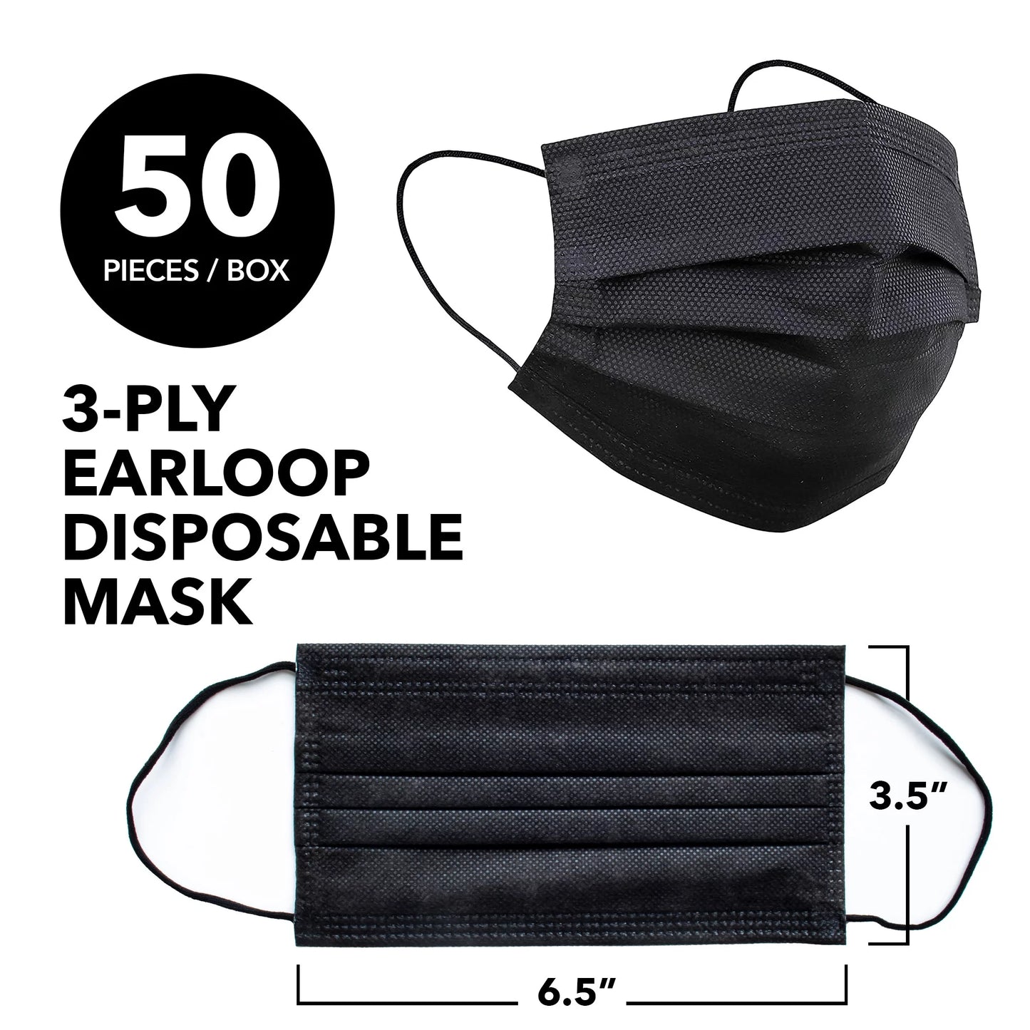 Mask, 3 Disposable of 2000 ASTM InterMask 3-Ply Black, Premium Level Case