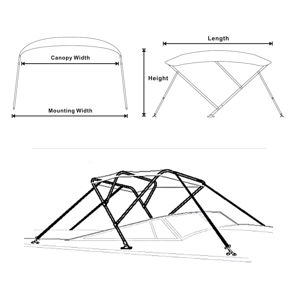 Top Blue Seamander Bimini 3Bow 6'Lx73-78"W,Pacific