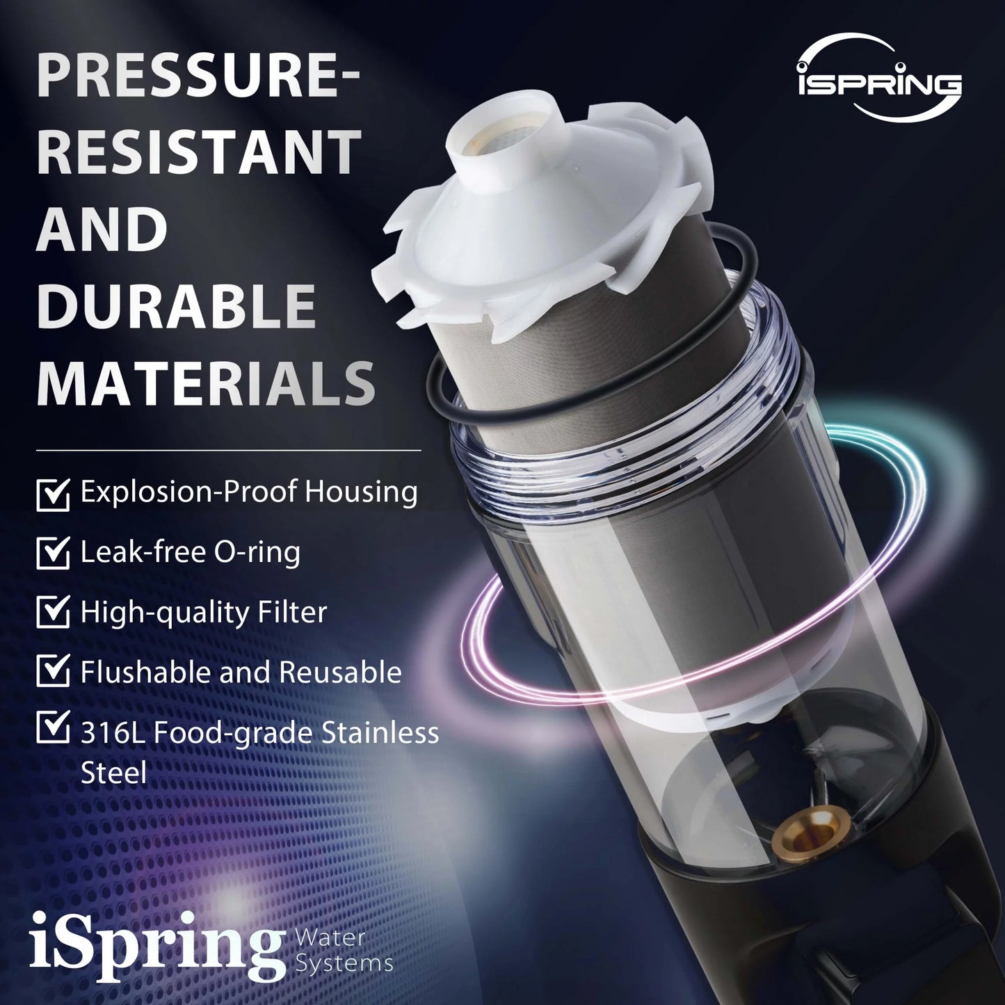 Whole with 500 Microns Upgraded Flushable Auto Spin-Down Filter Flushing, Sediment Bypass, Jumbo Reusable, Clear iSpring Water Modes, WSP500ARJ-BP 4 Size, House Housing, Prefilter, and Touch-Screen