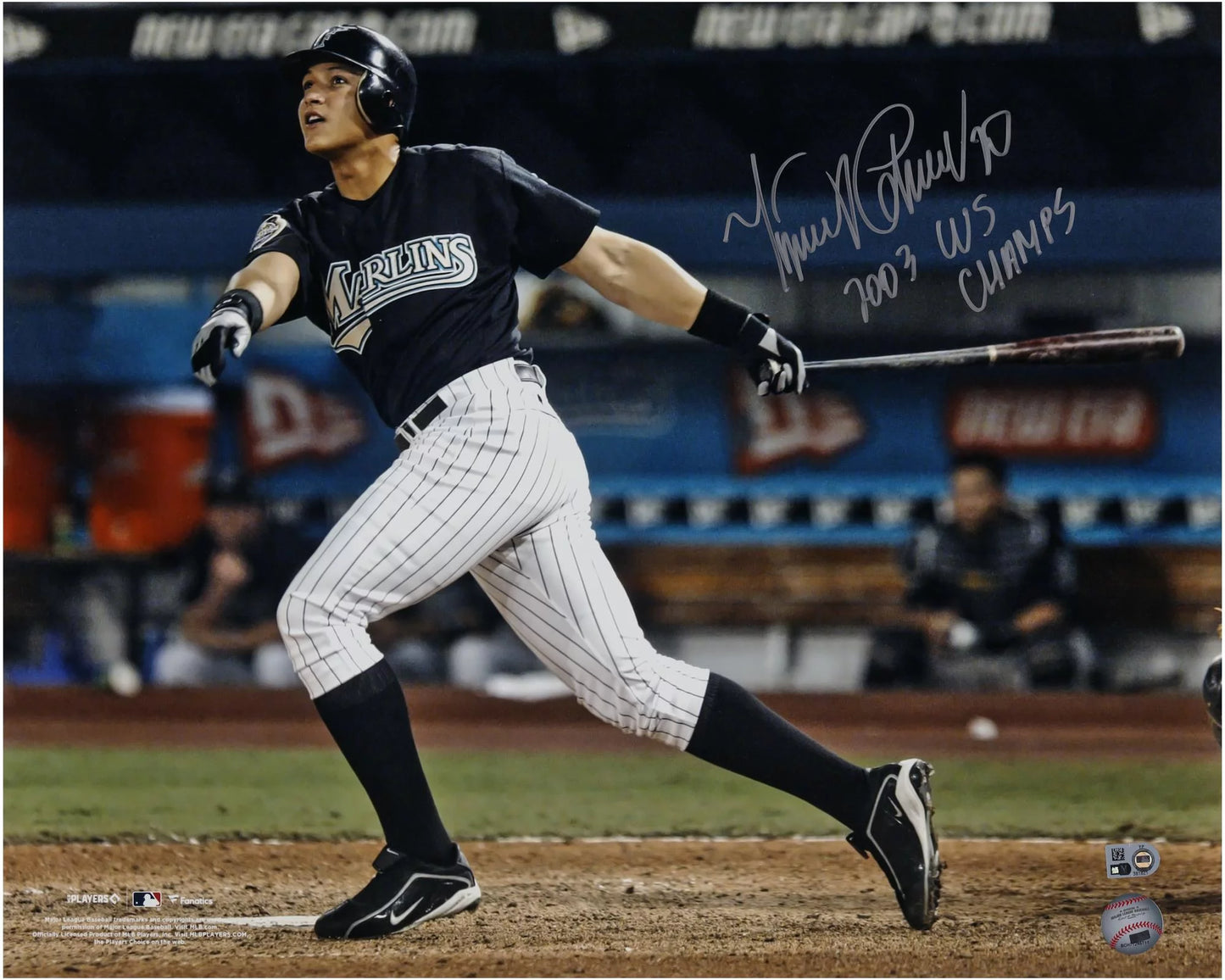 Fanatics Certified 2003 Series x Miguel Cabrera 16" World "2003 Champs" - Authentic Marlins with Inscription Hit Florida 20" WS Photograph Autographed