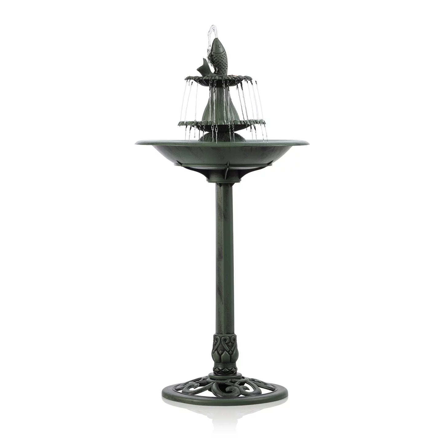 3-Tier Fountain Green Plastic Corporation Bird Bath, Pedestal Alpine