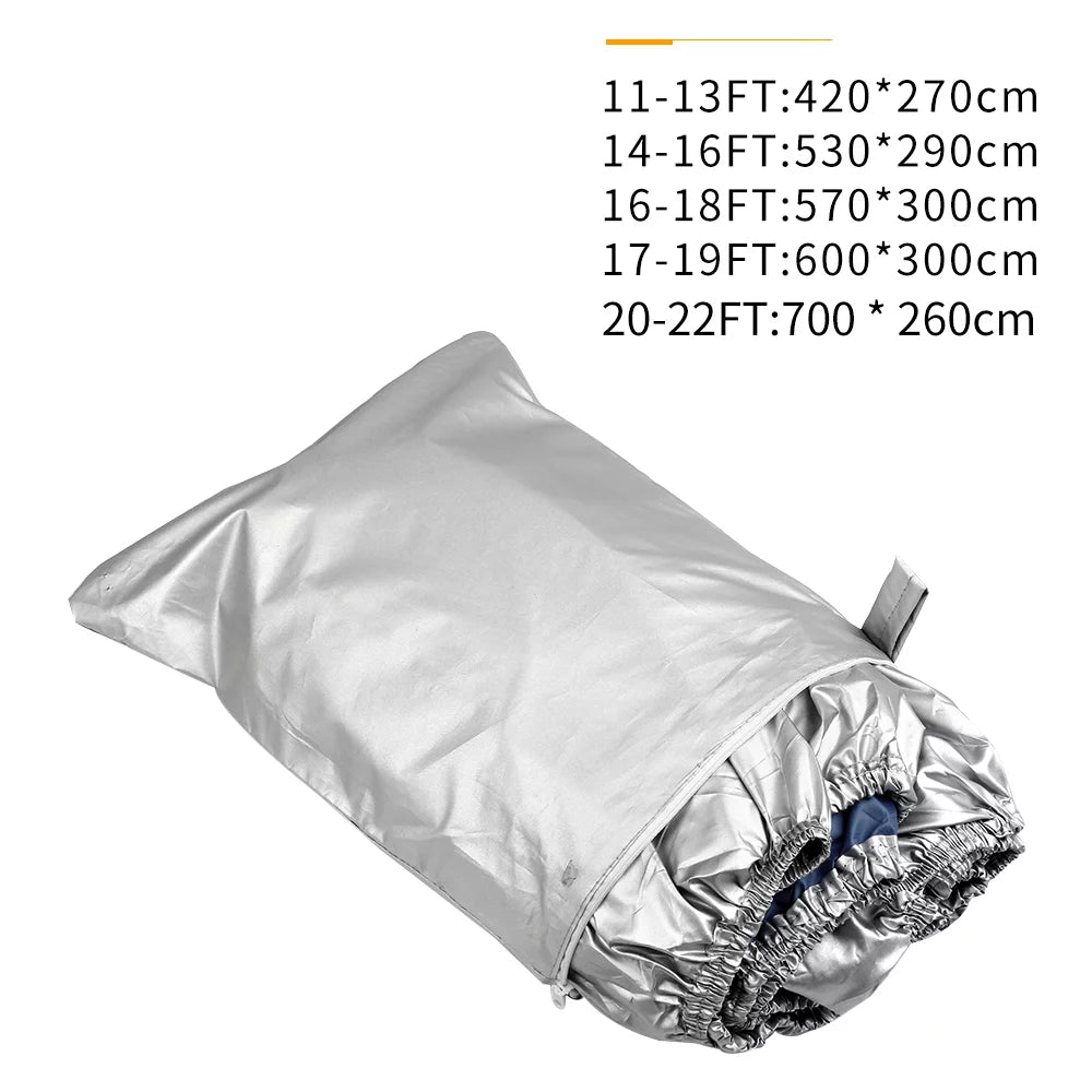 TRI-HULL and Fits Heavy 300D Yacht Gecheer Fabric Waterproof Silver Proof Cover Bass Boat -smashing Durable Boats Tear Protection Duty Reflective Runabouts 16-18FT and V-HULL Oxford