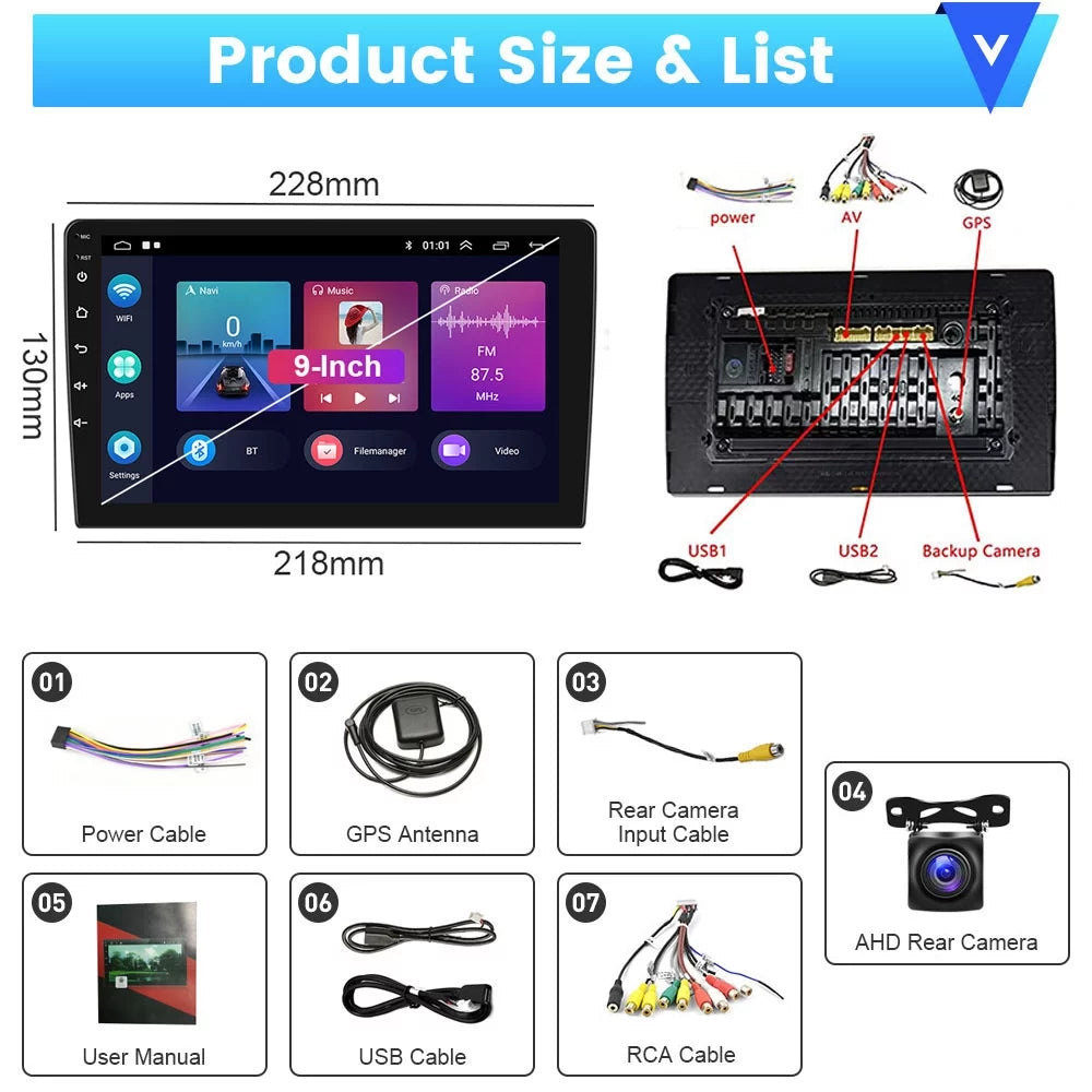 Car WIFI Toyota AHD for Podofo Radio Wireless Mirror Auto GPS 2+32G Touchscreen Backup Carplay Camry Android FM 2006-2011 Camera HD Link 1080P Stereo 9'' Hifi Bluetooth,