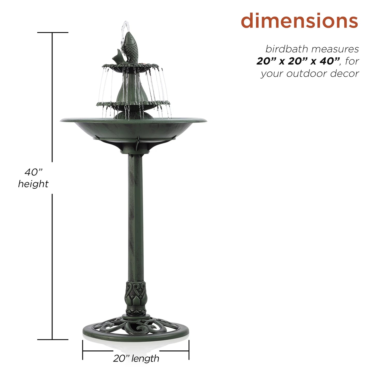 3-Tier Fountain Green Plastic Corporation Bird Bath, Pedestal Alpine