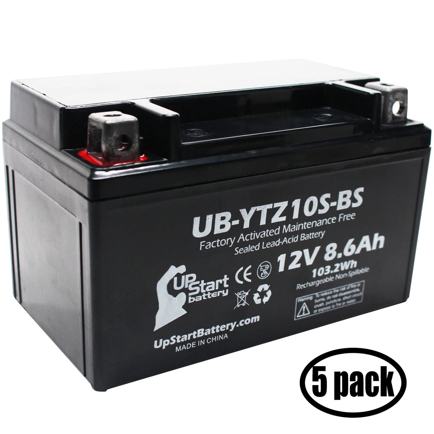 8.6Ah, Scooter 250CC Maintenance Replacement 2011 for UB-YTZ10S-BS 12V, 5-Pack Battery Yamaha Free, - UpStart Maxam Battery Activated, Factory