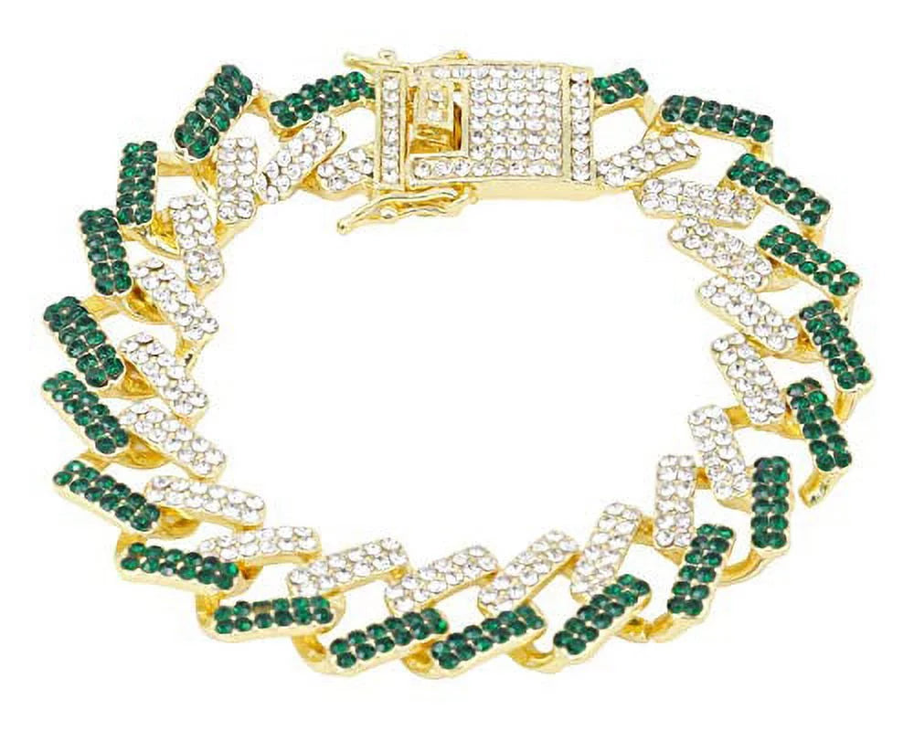 Out w/Bling-ed Out Watch Round - ZZ (L0504DXB Bling-ed Gold Money Luxury Silver Green) Mens Bracelet