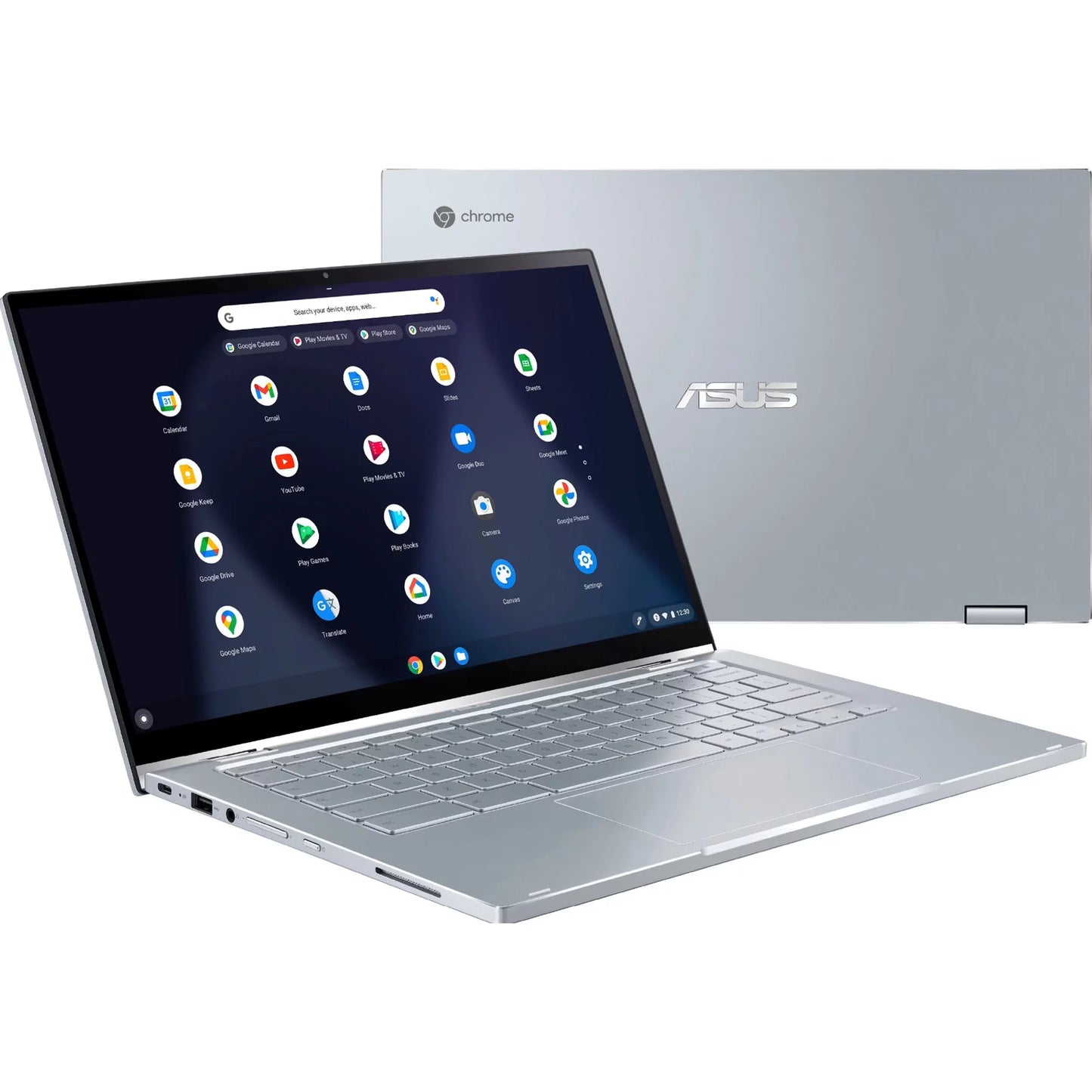 2-in-1 Card Business 615 Intel ASUS Silver M3-8100Y Intel 14" 256GB Chromebook 64GB USB-C Processor UHD C433 eMMC Core Webcam Touchscreen FHD Laptop DDR4 14 Chrome Graphics Flip SD 8GB + IPS OS