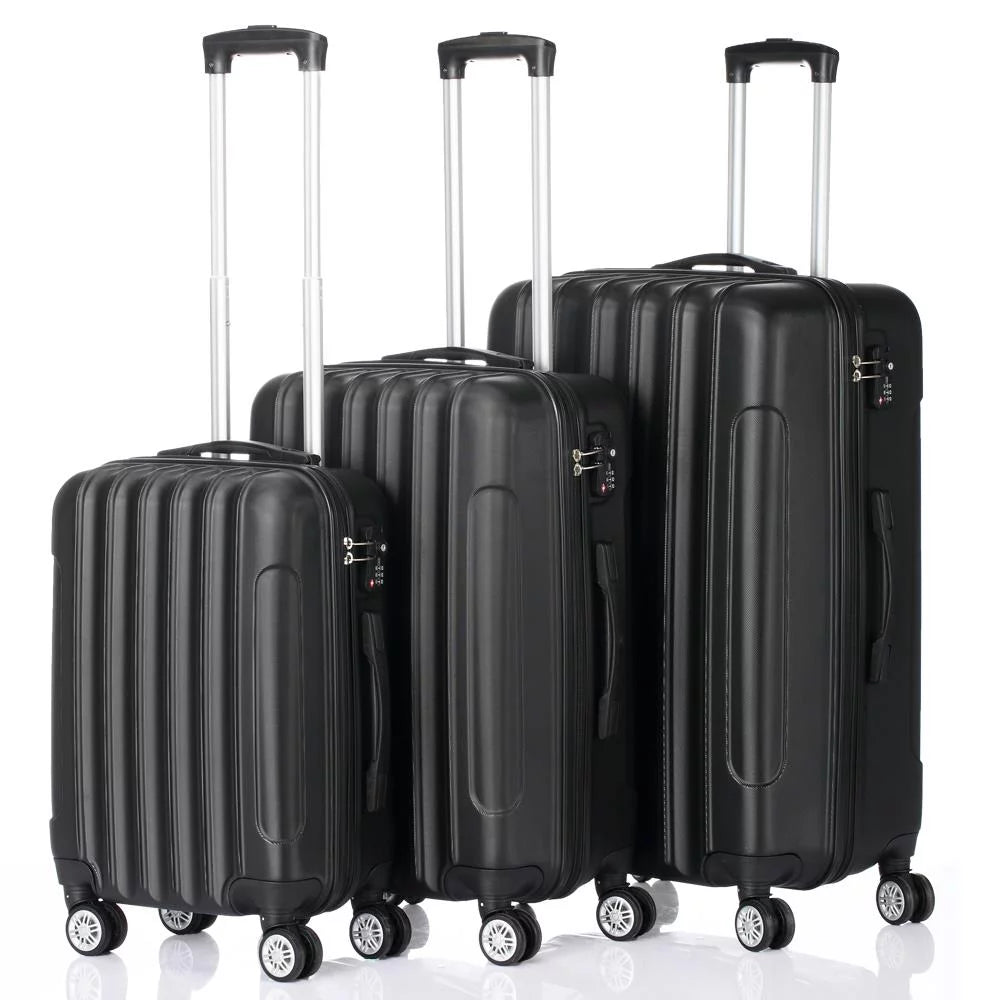 Set Lock TSA Lightweight Black Luggage Hardside SalonMore Bag 3 Piece With Spinner