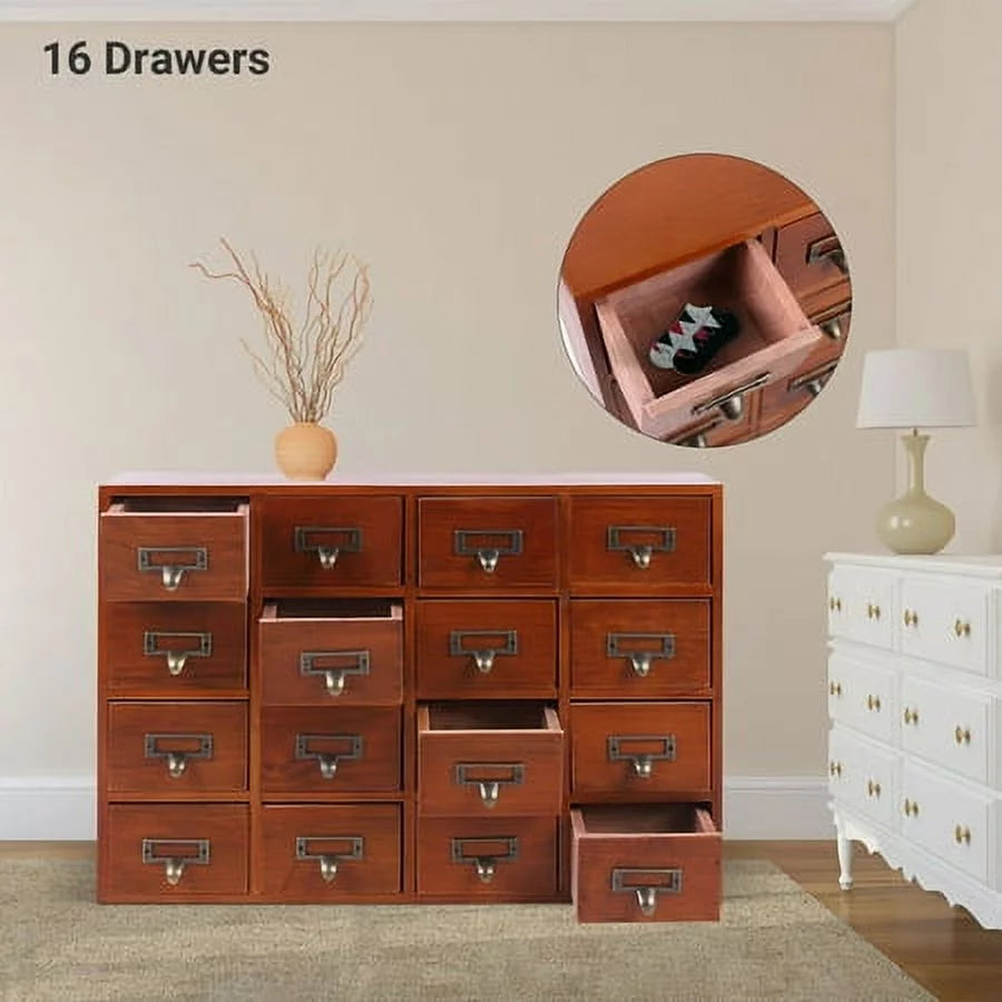 Retro Storage Apothecary Wood Desk Drawer Cabinet Drawers Box 16 Organizer