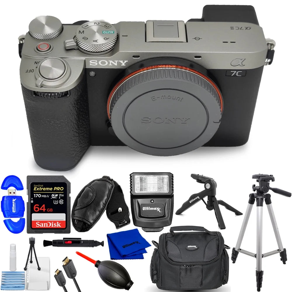 a7C Sony Bundle - Mirrorless (Silver) Accessory II ILCE-7CM2/S Camera 12PC