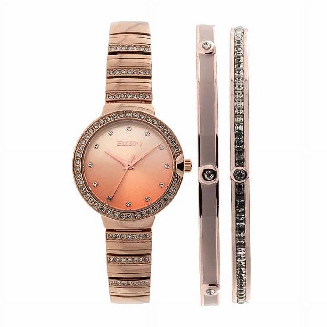 Female Watch Set and Elgin in Gold Bracelet Adult Analog (EG160012RGST) 3pc Rose