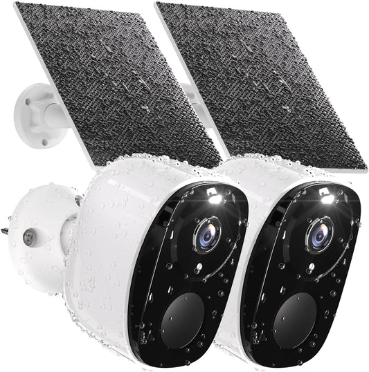 Detection, AI Cameras Home Two-Way Color 2Pack Security with Card/Cloud Home Audio, Vision, Night Security, Camera 2K Storage Solar IP65 Waterproof, SD Wireless Motion Panel Cameras Outdoor with for