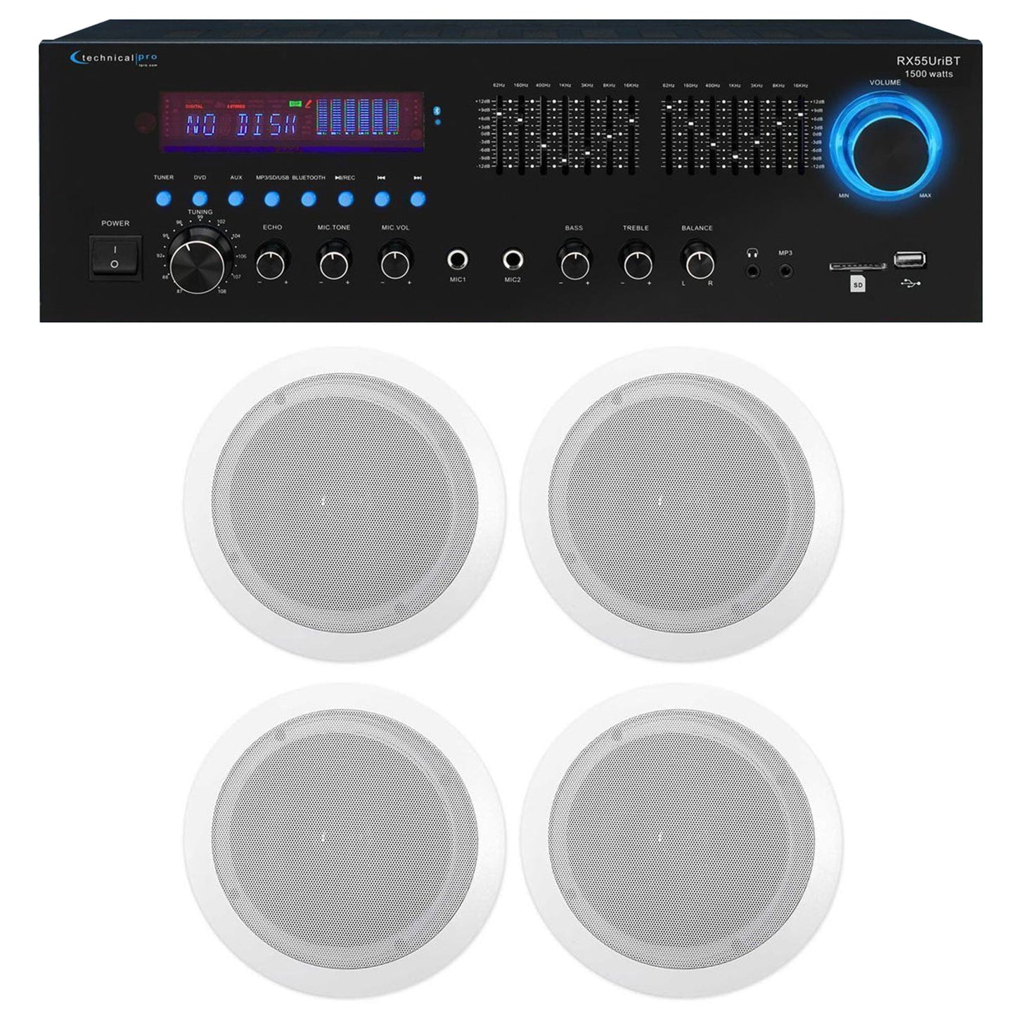 Pro RX55URIBT Receiver+4) Ceiling Technical 6.5" Theater Bluetooth Home Speakers