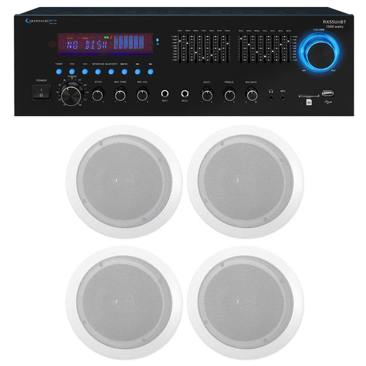 Pro RX55URIBT Receiver+4) Ceiling Technical 6.5" Theater Bluetooth Home Speakers