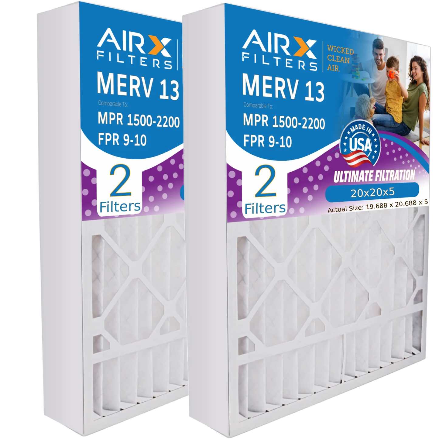 Ultravation 91-013 by 1500 with CLEAN Filter AIRX Air Made FILTERS Comparable to 2 9 Furnace Premium & MERV Compatible Filter MPR USA Pack - WICKED 20x20x5 FPR 13 20x20x5 2200 AIR.