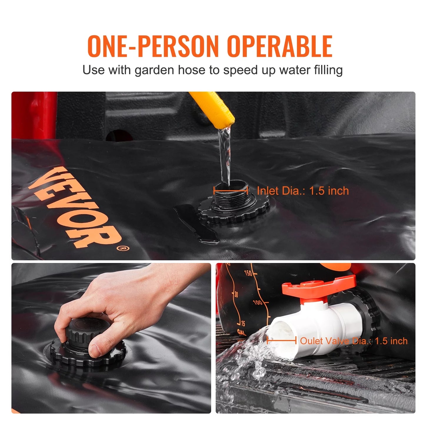 PVC Overflow Bladder Water Large Storage Rainwater Including Gallon BENTISM Spigots Storage Containers,1000D Bladder Water Capacity Portable and Water Bag,143 Kit,Water Tank