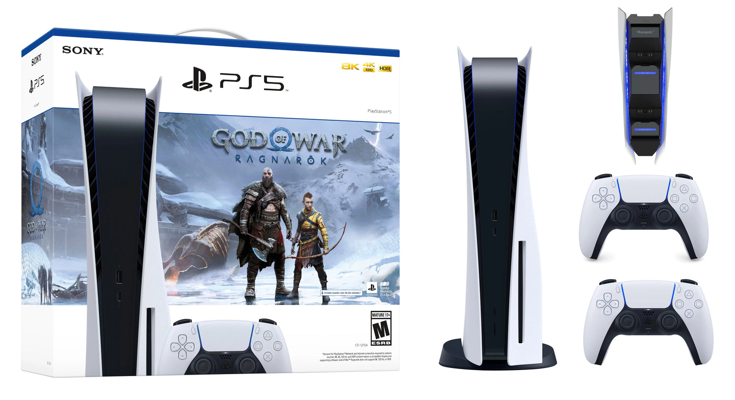 Extra Wireless Ragnarok Play-Station-5 War Bundle Edition with of White + Controller Mazepoly Accessories God Disc