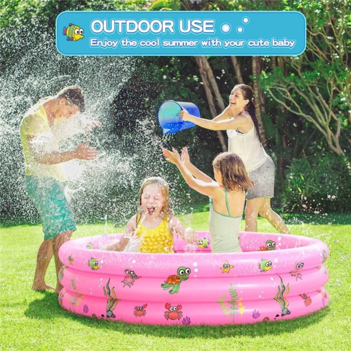 Pool Pool Kids,Toddler (Pink) for PVC Outside Blow Baby Babies Inflatable Round 3 Padding Family for Pool,Swimming Rings Up 51"x13"