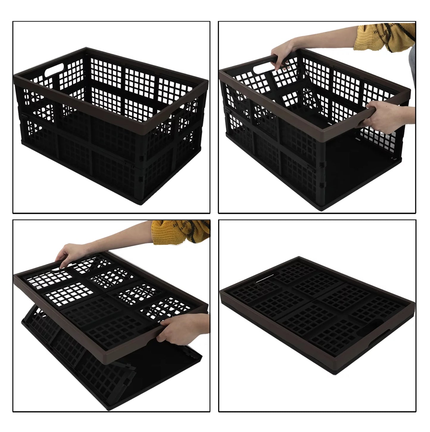 Morcte Folding L Collapsible 42 Stacking Plastic 3-Pack Basket, Storage Crates, Storage