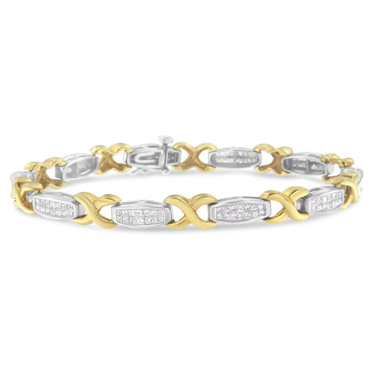 Bracelet Tennis 14K White 2 Yellow Invisible-Set and Gold Carat TDW X-Link Diamond (G-H, SI1-SI2)