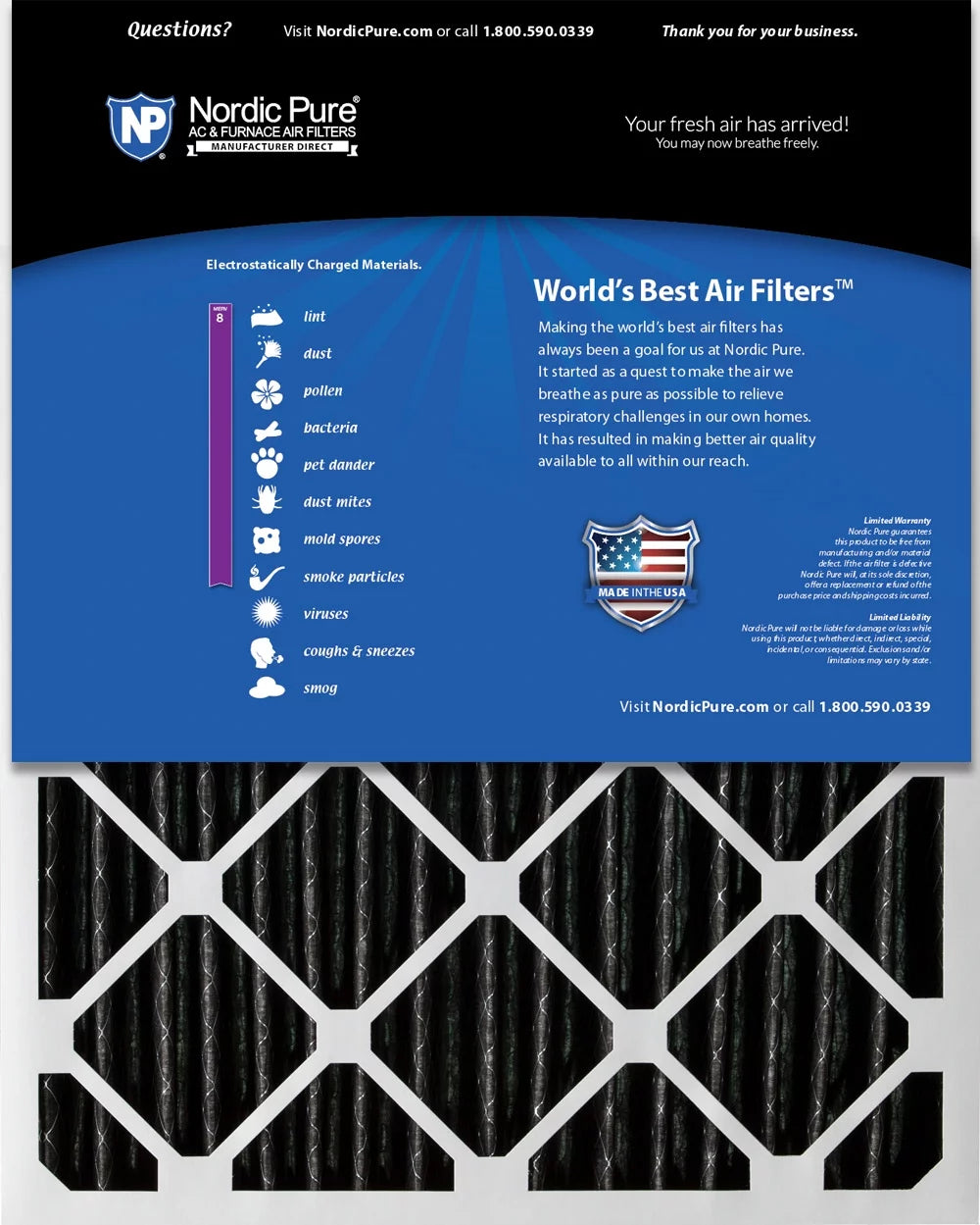 Pleated Carbon Furnace Air Pack Plus Pure Filters MERV Nordic 8 16x25x2 3