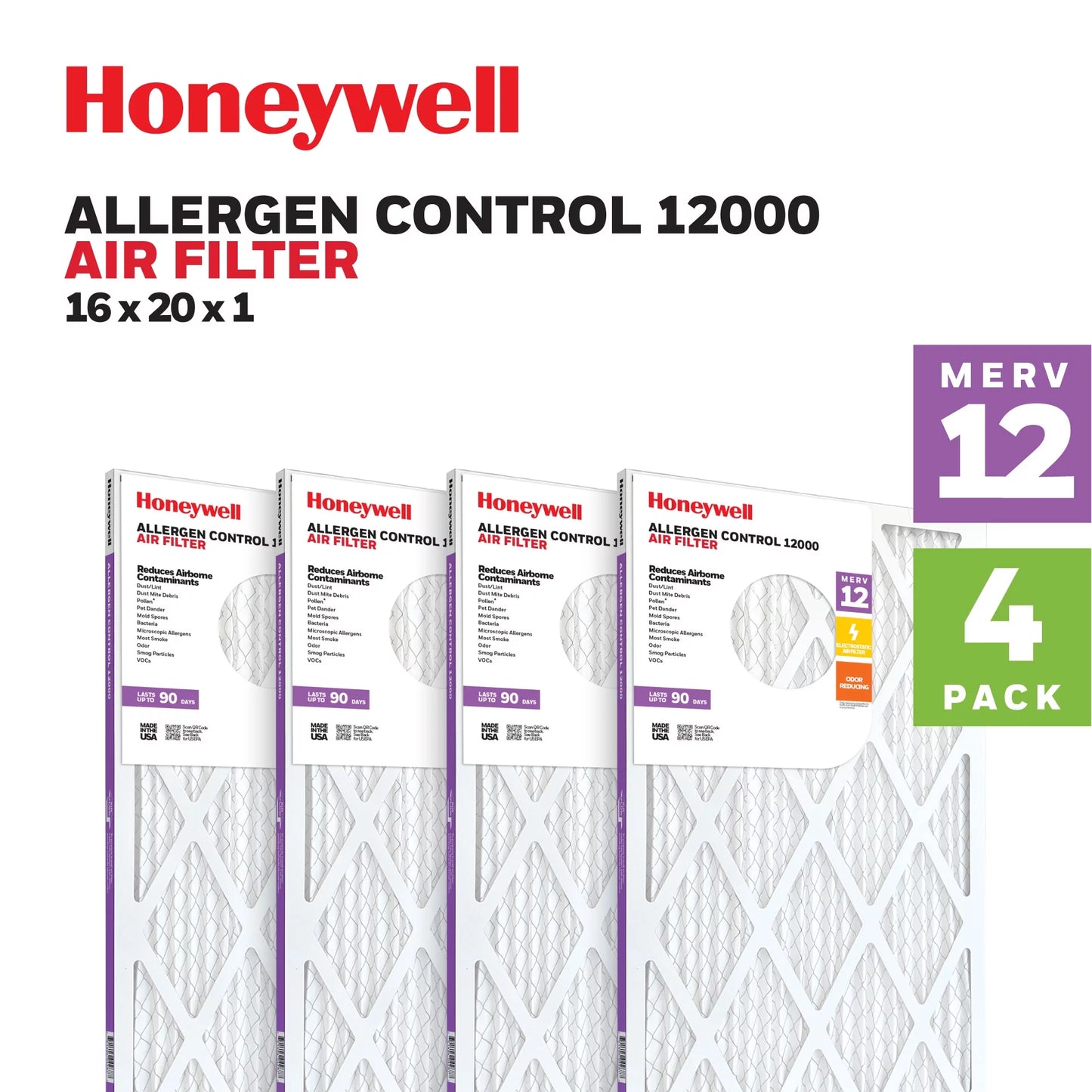 MERV HVAC Honeywell Filter Furnace Pleated -4 12 Air Pack 16x20x1