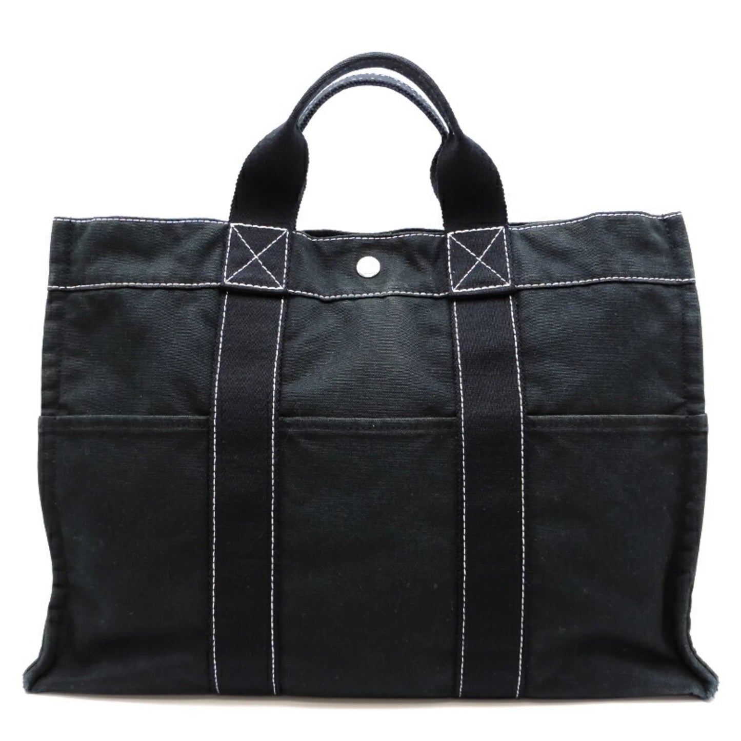 Black Cotton (Fair) Deauville MM Hermes Ladies Canvas Pre-Owned Tote Bag