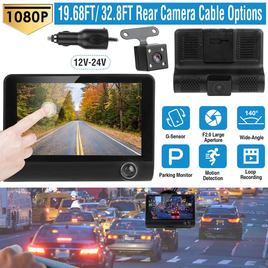 3 32.8ft 4in DVR Recorder, Driving Black FHD Rear Recording Touch with Dash Camera 1080P Loop Car Vehicle Car Wire, Lens Seamless Screen Recorder Camera iMounTEK