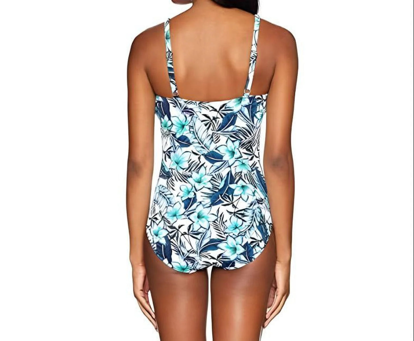 Piece One Swimsuit, White, Women's V-Neck 10 PENBROOKE Floral