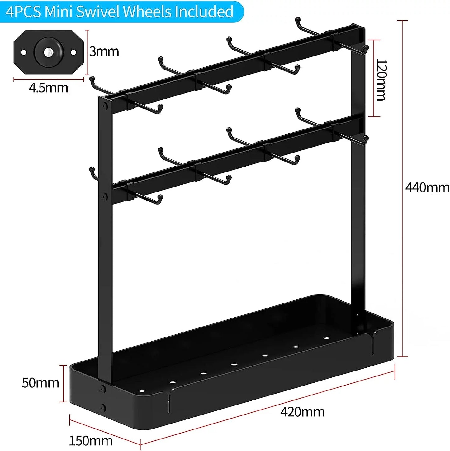 Tier BOIVSHI Storage with Countertop, for Coffee 16 Cup Hooks,2 Mug Rack Mug Tree Base Holder with Black Holder Cup Movable Hooks Holder Coffee