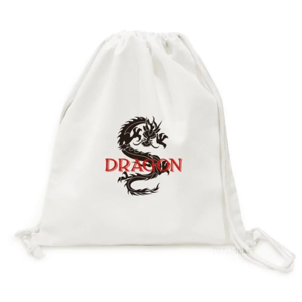 East Drawstring Myth Dragon Backpack Bag Reusable West Canvas Mesh Shopping Animal