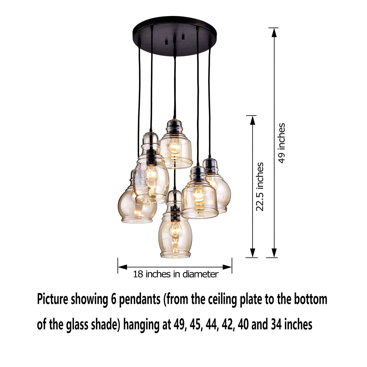 Pendant Store Black Glass Base Round Antique The 6-light Lighting Cognac and Mariana