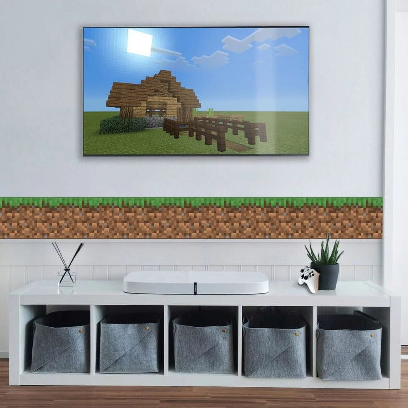 & Minecraft Wallpaper Grass Border Iconic Peel Stick