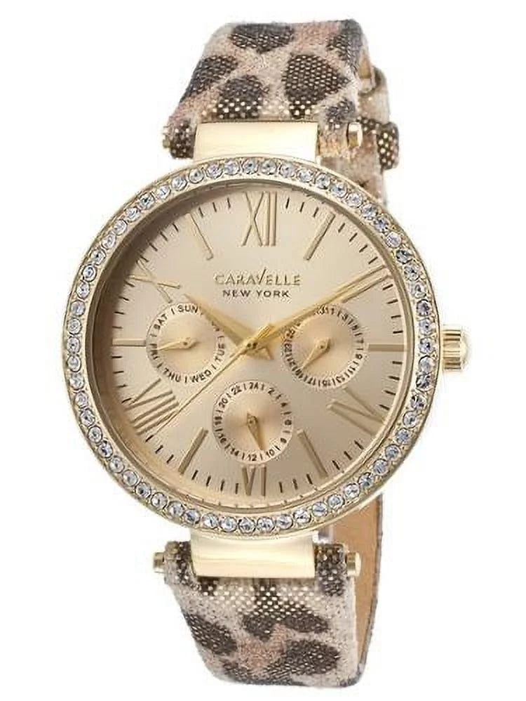 Leather York Leopard New Caravelle Print 44N103 Metallic Ladies Watch