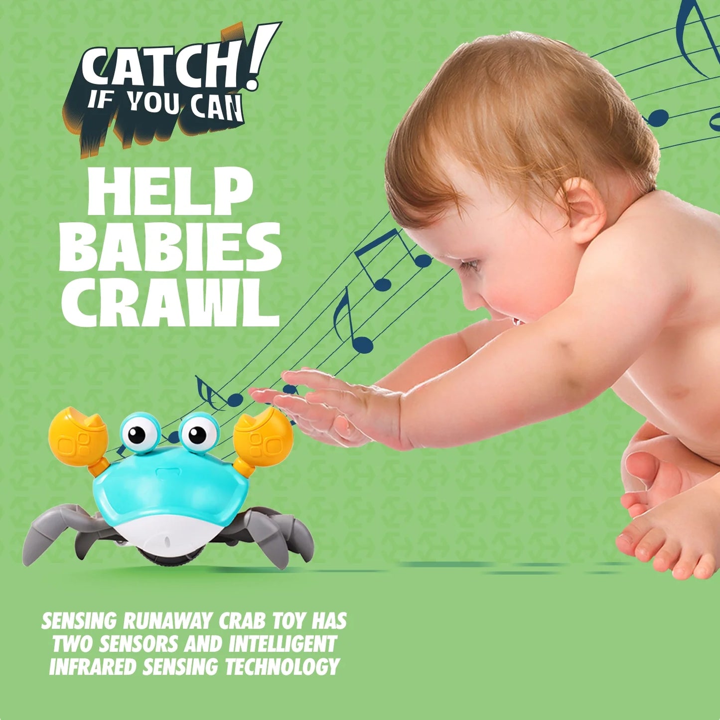 Music for Light Time Crawling Babies Learning with Baby – Toys Cute Sensory Functions Toy Toys – for Boxgear Tummy Toy Baby and Crab Development, Baby Interactive Crawling –