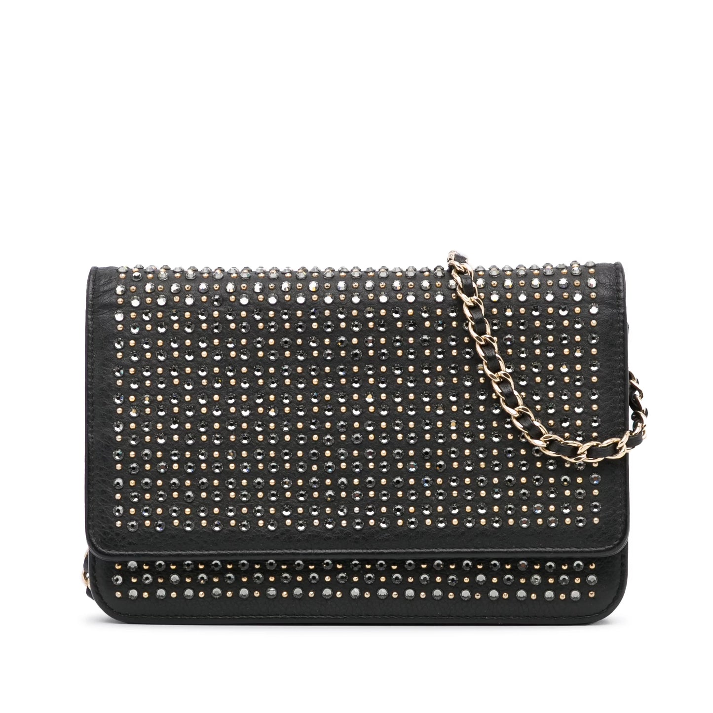 Studded Crossbody Bag Chanel (Good) Leather on Authenticated Unisex Calf Chain Wallet Black Pre-Owned