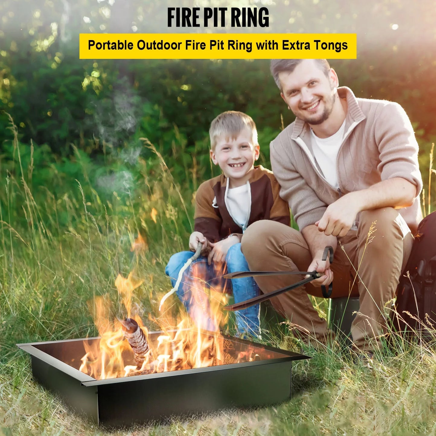 Ring, Fire Pit DIY Ring, Insert, Fire with Bonfire Tongs BENTISM Heavy Fire Patio, Steel Outdoor, Backyard 36" Square Simple with Installation Insert Duty Liner for Pit