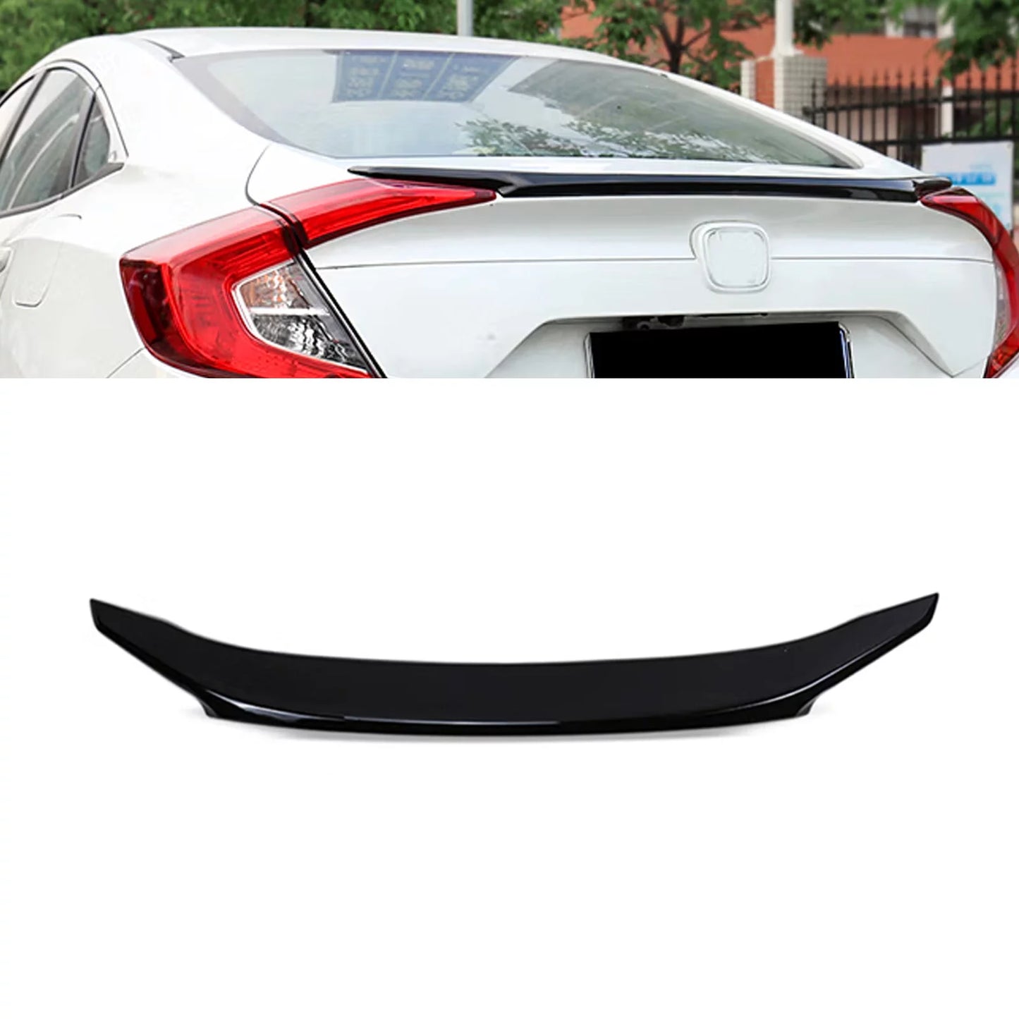 2016-2021 Lip Trunk 4DR Civic 10th Black Compatible Rear Style Tech Spoiler Xotic Honda Gen JDM with Wing Glossy