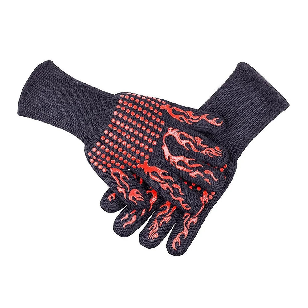 500~800℃ Welding Barbecue Grill Silicone Barbecue Proof Kitchen Gloves Garden -slip Outdoor Heat Grilling for Cooking Stripe CACAGOO Resistant Heat Gloves Oven with Gloves