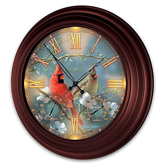 Bradford Illuminated Clock Nature's Wall by Cardinal-Themed Atomic Exchange James Masterpiece The Hautman