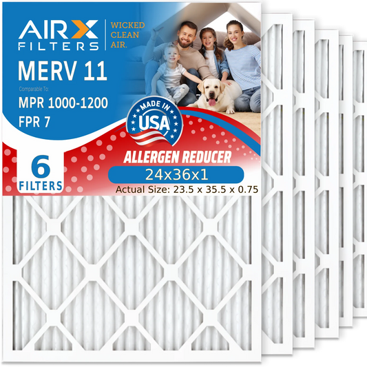 to AIRX Filter 24x36x1 Filters Furnace FPR 6 Premium AIR. 1200 Made & USA by CLEAN MPR WICKED Air FILTERS HVAC Pleated Electrostatic 1000, MPR Filter MERV Pack 11 24x36x1 Air Conditioner 7 Comparable