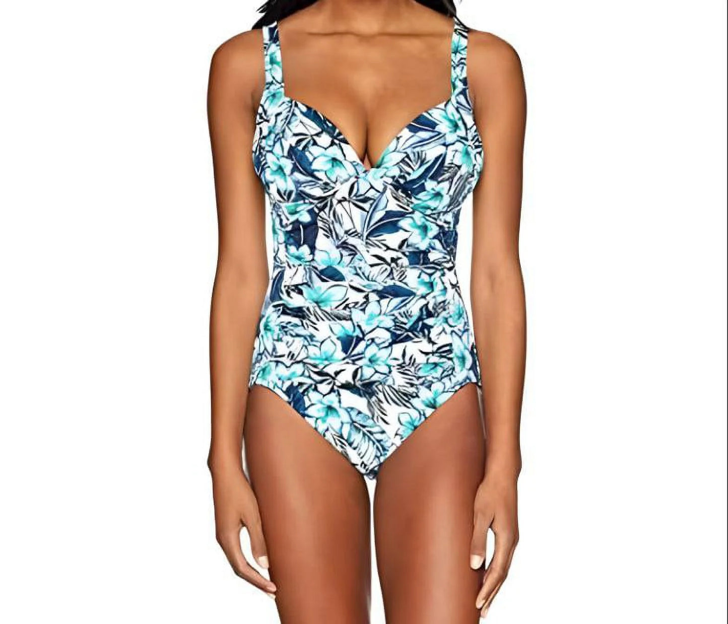 Piece One Swimsuit, White, Women's V-Neck 10 PENBROOKE Floral