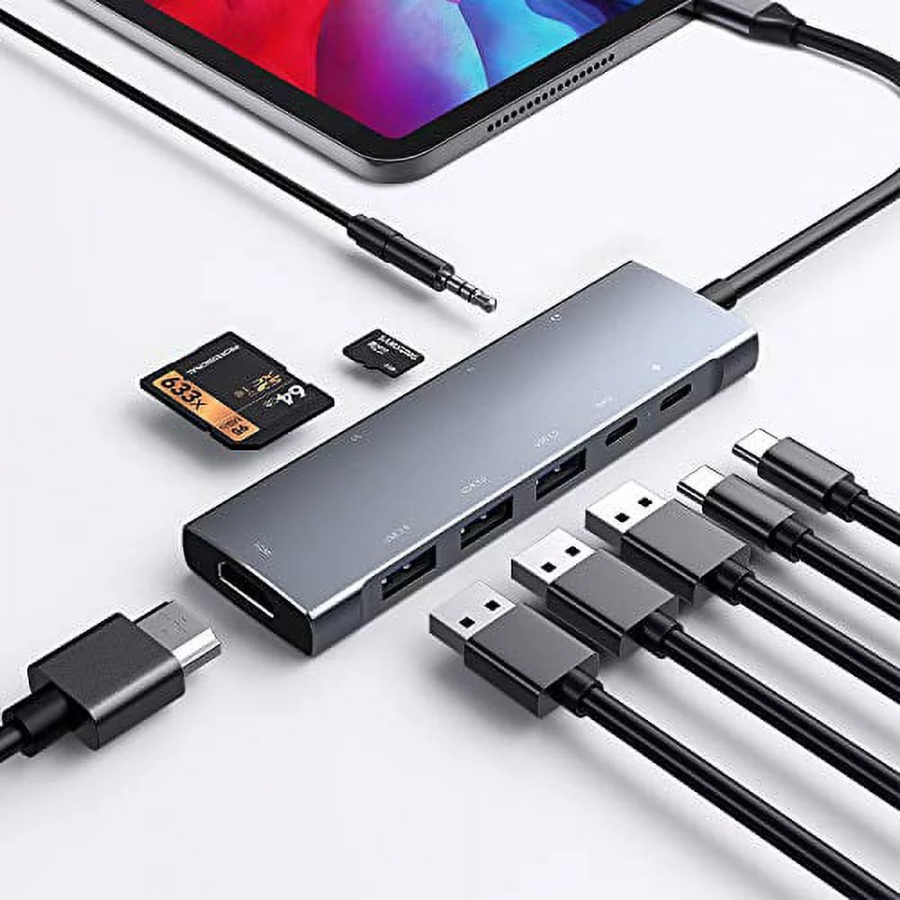 11 USB-C Air Station for 3.5mm 4K HDMI inch with Type 3.0, C Data C Adapter 2020 iPad iPad PD Pro Reader, iPad SD/Micro 2021 Jack 4 9-in-1 Charging, 12.9 USB Headphone Pro Card Docking USB HUB 2018