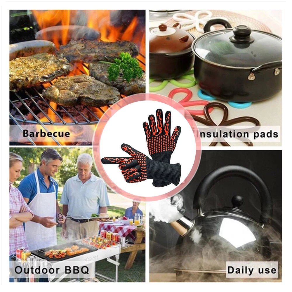 500~800℃ Welding Barbecue Grill Silicone Barbecue Proof Kitchen Gloves Garden -slip Outdoor Heat Grilling for Cooking Stripe CACAGOO Resistant Heat Gloves Oven with Gloves