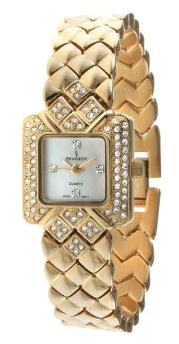 768G Watch Swarovski Accented Peugeot Crystal Women's Bracelet Gold-Tone